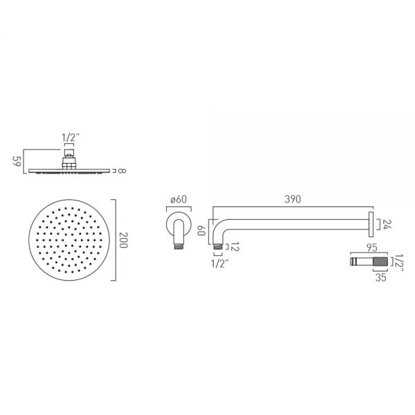 Vado Nebula Chrome 200mm Round Shower Head with Wall Mounted Arm #2