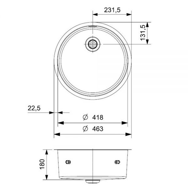 Reginox New York Round Single Bowl Stainless Steel Kitchen Sink 463 x 463mm #2