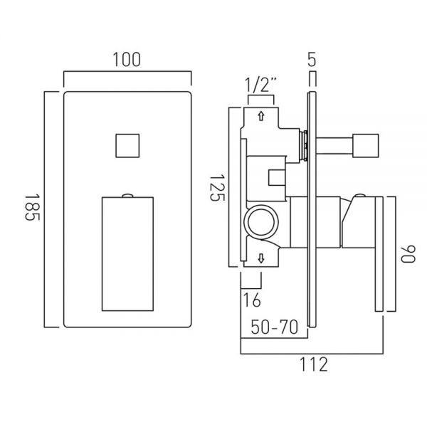 Vado Notion Two Outlet Concealed Manual Shower Valve with Diverter #2