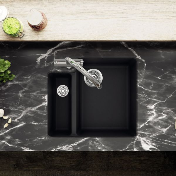 Clearwater Nova 1.5 One and a Half Bowl Undermount Jet Granite Kitchen Sink 557 x 500 #3