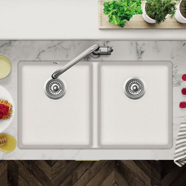Clearwater Nova 2 Two Bowl Undermount Blizzard Granite Kitchen Sink 810 x 480 #3