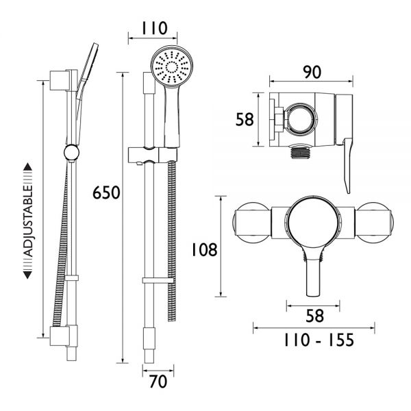 Bristan Onza Black Thermostatic Exposed Shower Valve with Riser Kit #8