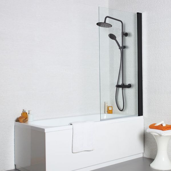 Kartell Nero 1435 x 780 Hinged Black Square Edge Bath Shower Screen