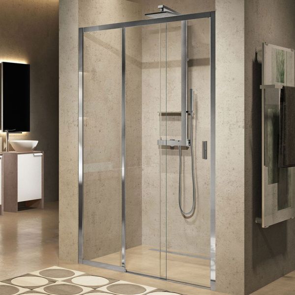 Novellini Lunes 2.0 3PH Chrome Left Hand 1300 Three Panel Sliding Shower Door