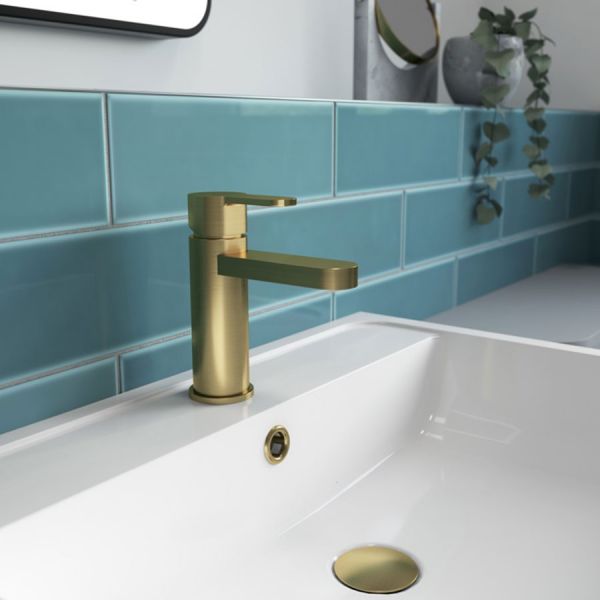 Nuie Arvan Brushed Brass Mono Basin Mixer Tap with Push Button Waste #2