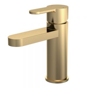 Nuie Arvan Brushed Brass Mono Basin Mixer Tap with Push Button Waste