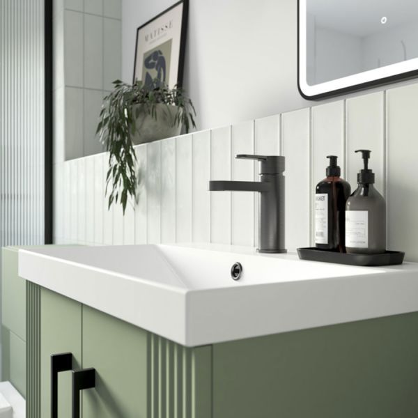 Nuie Arvan Brushed Pewter Mono Basin Mixer Tap with Push Button Waste #2