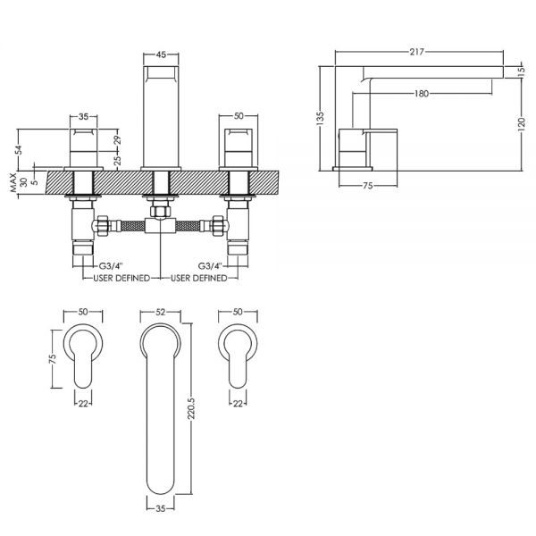 Nuie Arvan Chrome Deck Mounted 3 Hole Bath Filler Tap #2