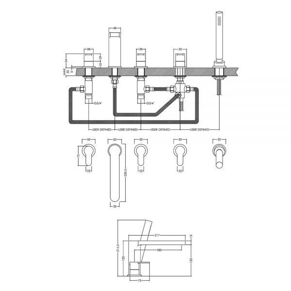 Nuie Arvan Chrome Deck Mounted 5 Hole Bath Shower Mixer Tap #2