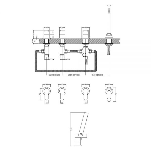Nuie Arvan Chrome Deck Mounted 4 Hole Bath Shower Mixer Tap #2