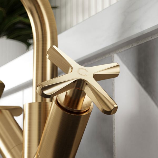 Nuie Aztec Brushed Brass Mono Basin Mixer Tap with Push Button Waste #3