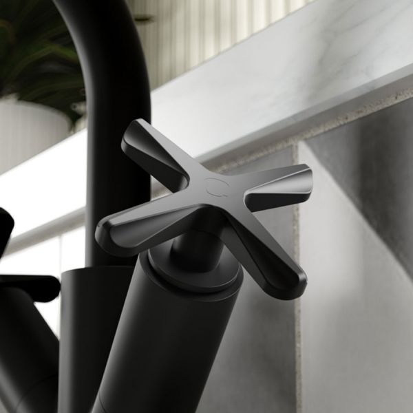 Nuie Aztec Matt Black Mono Basin Mixer Tap with Push Button Waste #3