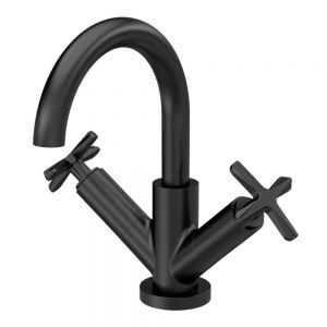 Nuie Aztec Matt Black Mono Basin Mixer Tap with Push Button Waste