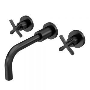 Nuie Aztec Matt Black 3 Hole Wall Mounted Basin Mixer Tap