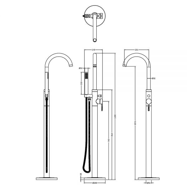 Nuie Aztec Matt Black Floor Standing Bath Shower Mixer Tap #2