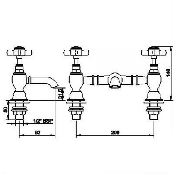 Nuie Beaumont Chrome Bridge Basin Mixer Tap #3