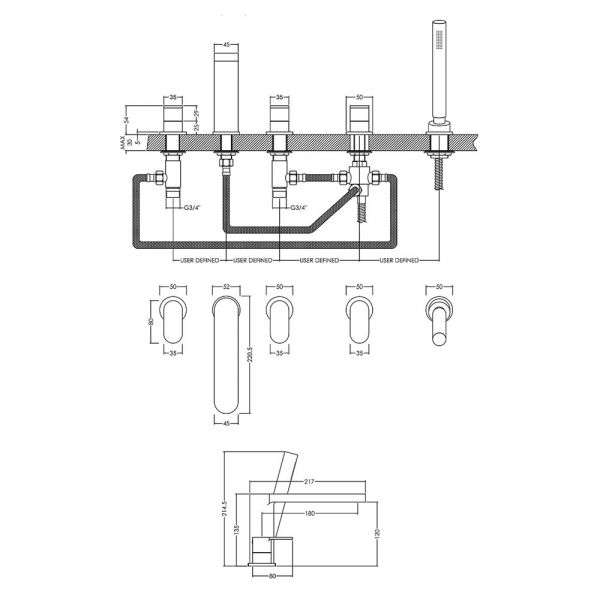 Nuie Binsey Chrome Deck Mounted 5 Hole Bath Shower Mixer Tap #2