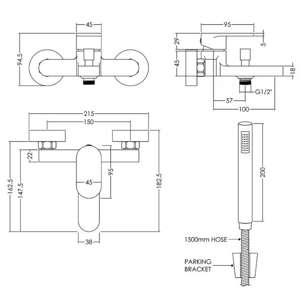 Nuie Binsey Chrome Wall Mounted Bath Shower Mixer Tap #2