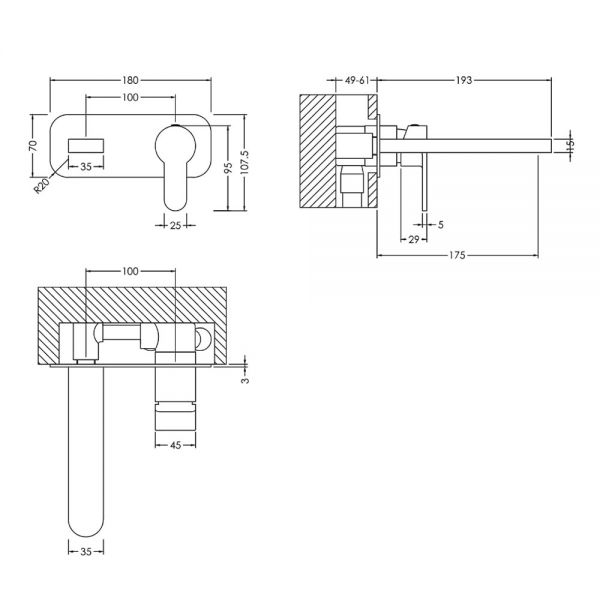 Nuie Windon Brushed Brass Wall Mounted Basin Mixer Tap #2