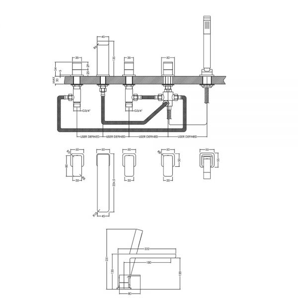 Nuie Windon Chrome Deck Mounted 5 Hole Bath Shower Mixer Tap #2