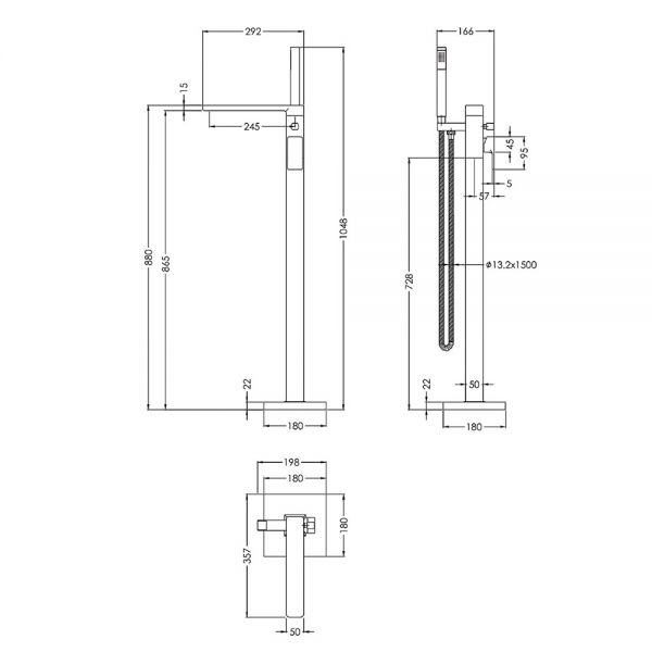 Nuie Windon Matt Black Floor Standing Bath Shower Mixer Tap #2