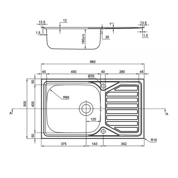 Clearwater Okio 1 Large Bowl Inset Stainless Steel Kitchen Sink with Drainer 860 x 500 #2