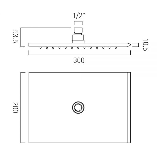 Vado Omika 300 x 200mm Rectangular Single Function Shower Head #2