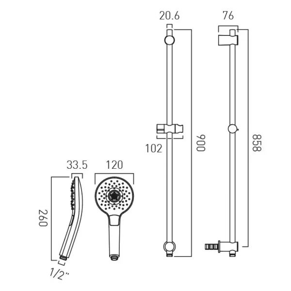 Vado ORA Multi Function Riser Rail Shower Kit ORAMFSRKWOROCP