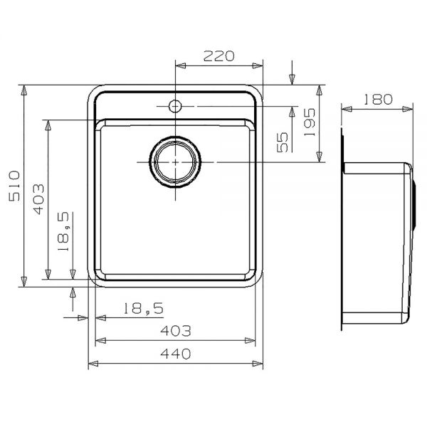 Reginox Ohio Single Bowl Stainless Steel Kitchen Sink 440 x 510mm #2