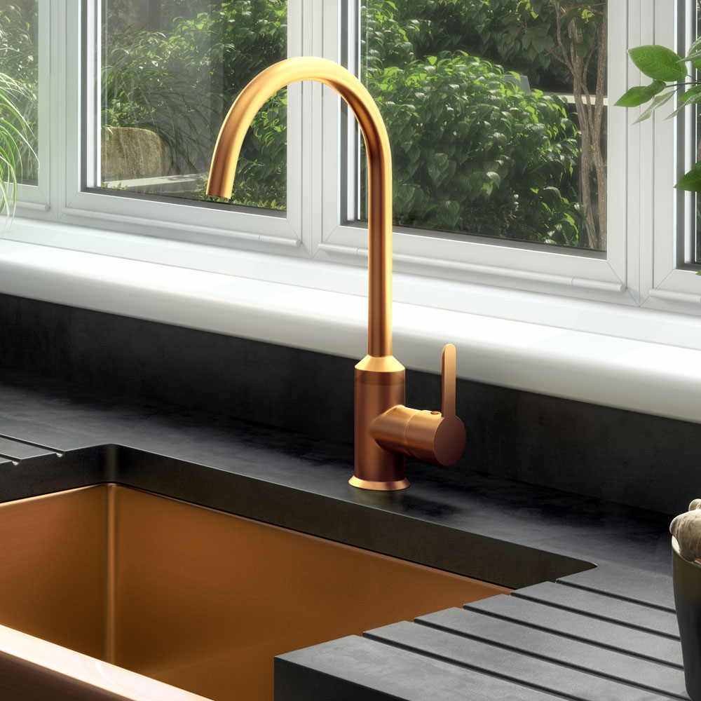 Ellsi Entice Single Lever Brushed Copper Kitchen Mixer Tap with Swivel