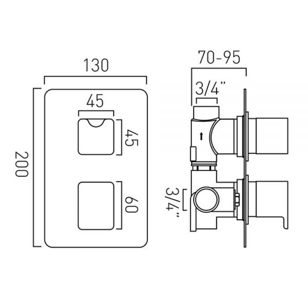 Vado Single Outlet Concealed Thermostatic Shower Valve PHA148DCP #2