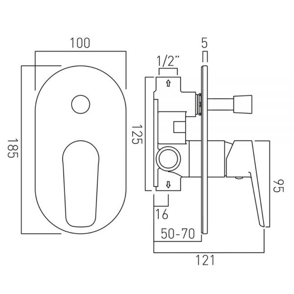 Vado Photon Two Outlet Concealed Manual Shower Valve with Diverter #2