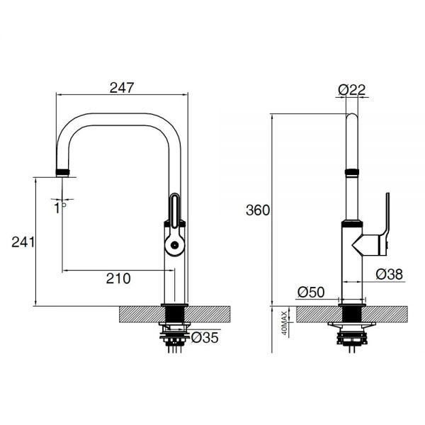 Clearwater Pioneer U Single Lever Brushed Nickel Monobloc Kitchen Sink Mixer Tap #3