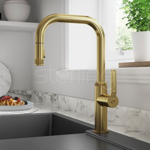 Clearwater Pioneer Single Lever Brushed Brass Pull Out Monobloc Kitchen Sink Mixer Tap #2