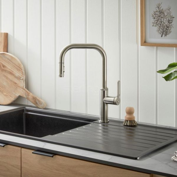 Clearwater Pioneer Single Lever Brushed Nickel Pull Out Monobloc Kitchen Sink Mixer Tap #3