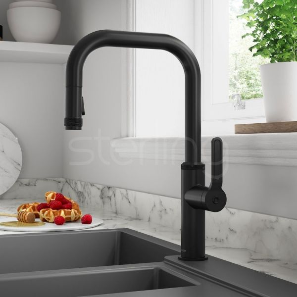 Clearwater Pioneer Single Lever Matt Black Pull Out Monobloc Kitchen Sink Mixer Tap #2