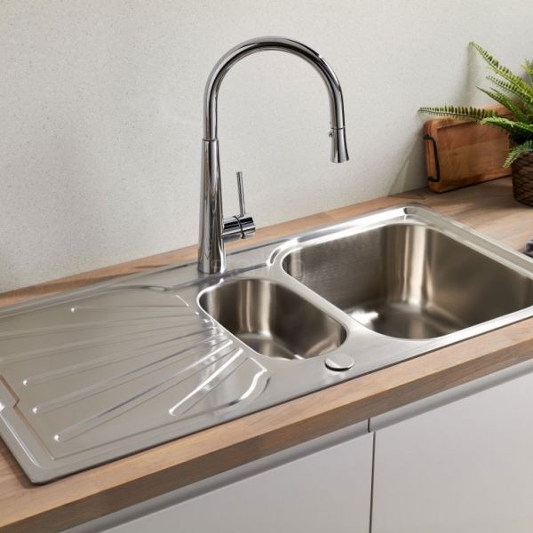 Clearwater Porrima Single Lever Chrome Pull Out Monobloc Kitchen Sink Mixer Tap #2