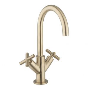 Crosswater MPRO Brushed Brass Mono Basin Mixer Tap with Crosshead Handles