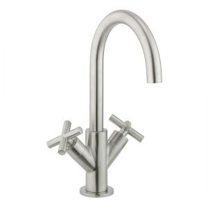 Crosswater MPRO Brushed Stainless Steel Mono Basin Mixer Tap with Crosshead Handles