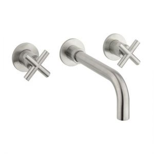 Crosswater MPRO Brushed Stainless Steel 3 Hole Wall Mounted Basin Mixer Tap with Crosshead Handles