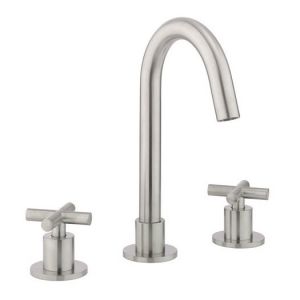 Crosswater MPRO Brushed Stainless Steel 3 Hole Deck Mounted Basin Mixer Tap with Crosshead Handles