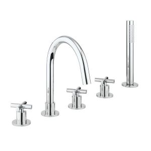 Crosswater MPRO Chrome 5 Hole Deck Mounted Bath Tap Set with Crosshead Handles
