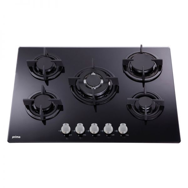 Prima Plus 70cm Gas on Glass Black Built In Hob