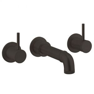 Crosswater MPRO Industrial Carbon Black Wall Stop Taps with Bath Spout