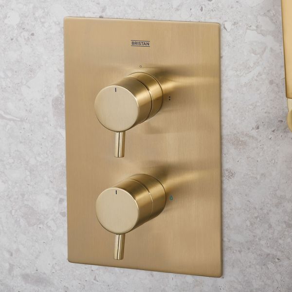 Bristan Prism Brushed Brass 2 Outlet Shower Pack with Overhead Shower and Handset #6