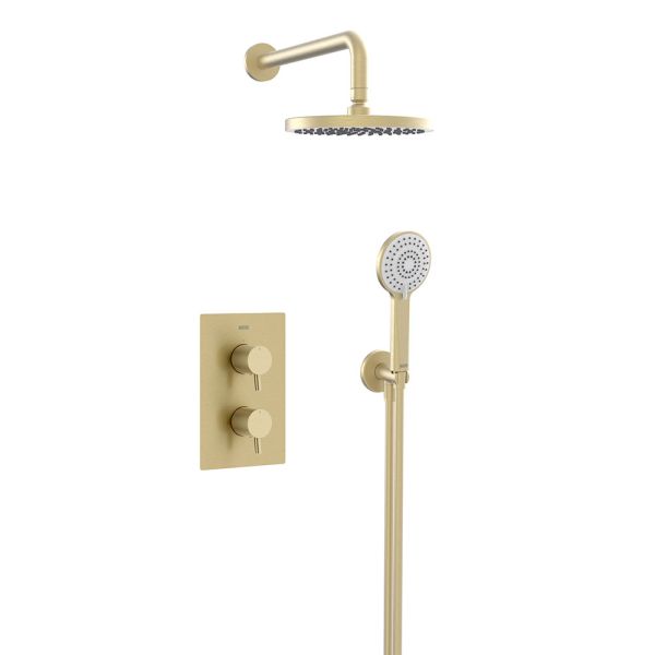 Bristan Prism Brushed Brass 2 Outlet Shower Pack with Overhead Shower and Handset