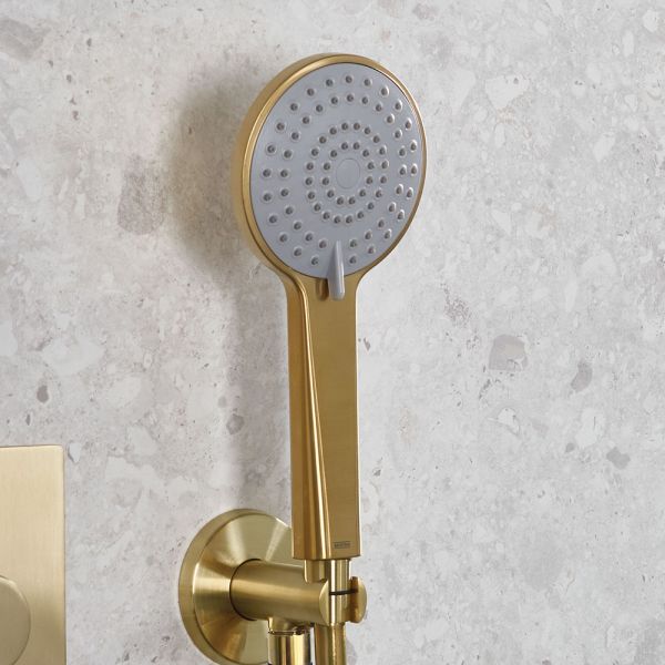 Bristan Prism Brushed Brass 2 Outlet Shower Pack with Overhead Shower and Handset #5