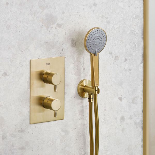 Bristan Prism Brushed Brass 2 Outlet Shower Pack with Overhead Shower and Handset #2