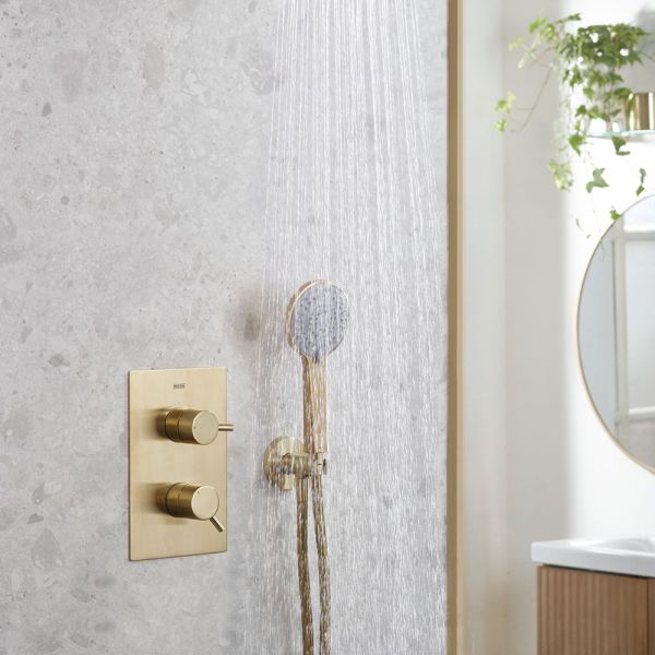 Bristan Prism Brushed Brass 2 Outlet Shower Pack with Overhead Shower and Handset #3