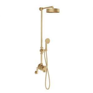 Crosswater MPRO Industrial Unlacquered Brushed Brass Exposed Multi Function Shower Valve with Overhead Shower and Handset